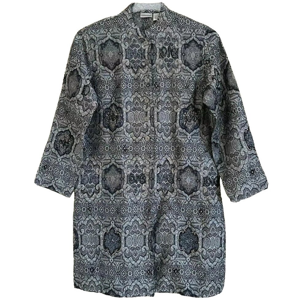 Chico's Beaded Embroidered Brocade Long Duster Jacket Medium Modest Regency NWT